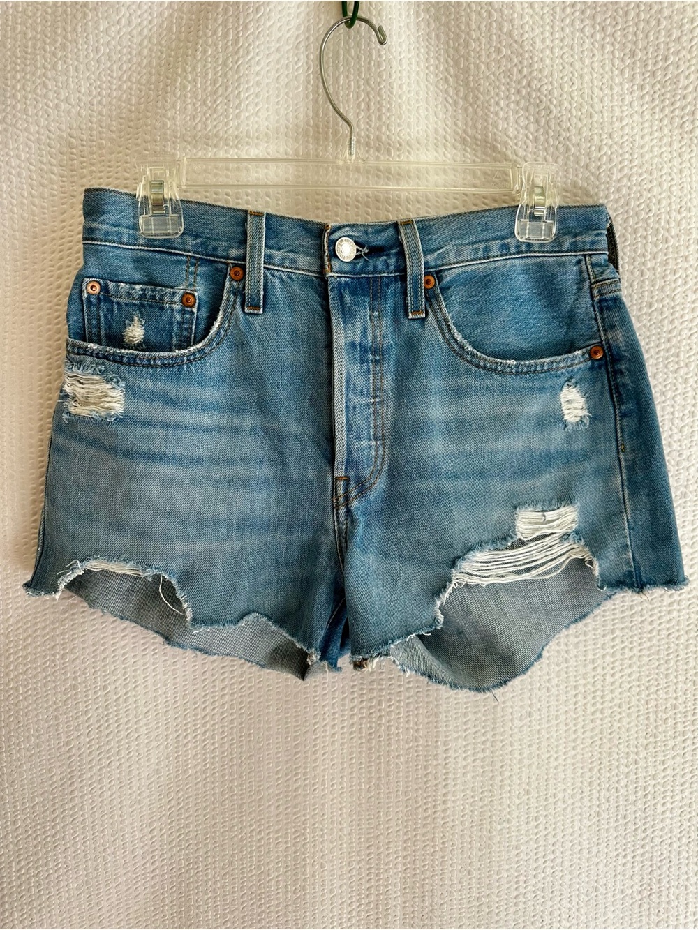 Levi’s 501 Original Distressed Cutoff Denim Shorts Light Wash W27 High Rise